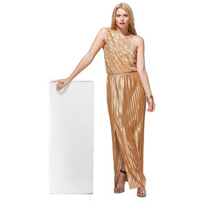 HotSquash Gold Metallic One Shoulder Maxi Dress with Clever Lining